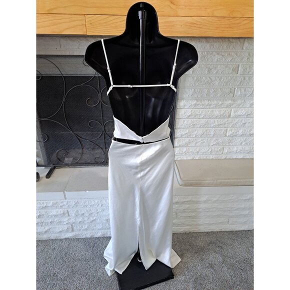 Zara Viral Satin White Dress Size Large Strappy Back Silky Midi Sleeveless Large - Picture 4 of 14